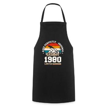 44ème Anniversaire Légende Octobre 1980 Vintage 80's - Tablier de cuisine - noir - Devant - AI Model Male 185 dark (185cm)