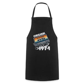 50th Birthday Vintage October 1974 Cassette 1974 - Cooking Apron - black - Front - AI Model Male 185 dark (185cm)