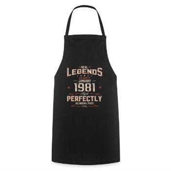 44e anniversaire Légendaire depuis janvier Né en 1981 - Tablier de cuisine - noir - Devant - AI Model Male 185 dark (185cm)