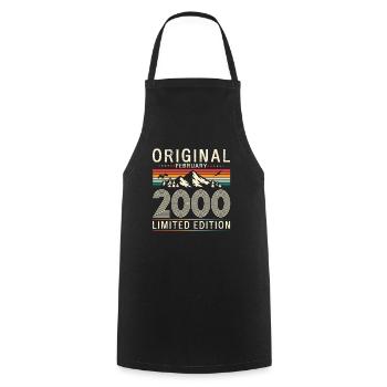 25ème anniversaire cadeau mari Original février 2000 - Tablier de cuisine - noir - Devant - AI Model Male 185 dark (185cm)