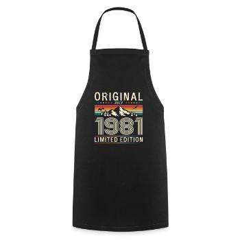 44th Birthday Original July Vintage 1981 - Cooking Apron - black - Front - AI Model Male 185 dark (185cm)