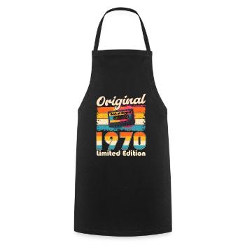 55th Birthday Original August 1970 - Cooking Apron - black - Front - AI Model Male 185 dark (185cm)