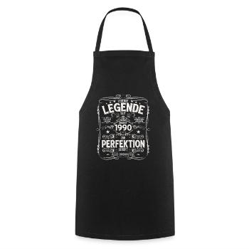 35ème anniversaire cadeau mari Original août 1990 - Tablier de cuisine - noir - Devant - AI Model Male 185 dark (185cm)