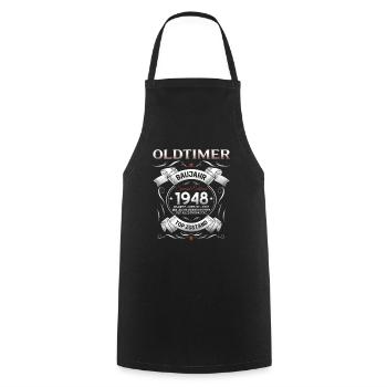 77. Geburtstag Mann Oldtimer Jahrgang 1948 - Kochschürze - Schwarz - Vorne - AI Model Male 185 dark (185cm)