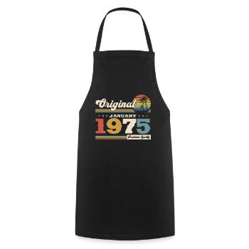 50th Birthday Original January 1975 Volume 75 - Cooking Apron - black - Front - AI Model Male 185 dark (185cm)
