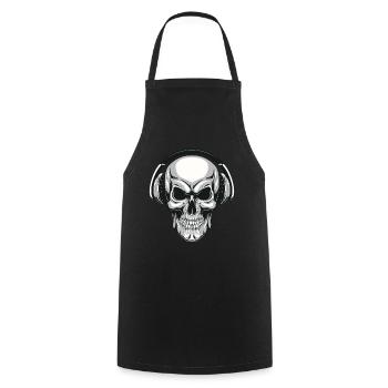Crâne avec des écouteurs - Tablier de cuisine - noir - Devant - AI Model Male 185 dark (185cm)