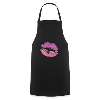 Glitzer Lippen - Kochschürze - Schwarz - Vorne - AI Model Male 185 dark (185cm)
