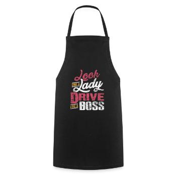 Trucker woman - Cooking Apron - black - Front - AI Model Male 185 dark (185cm)