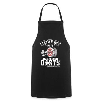 Dart Darts - I love my wife more than Darts - Kochschürze - Schwarz - Vorne - AI Model Male 185 dark (185cm)