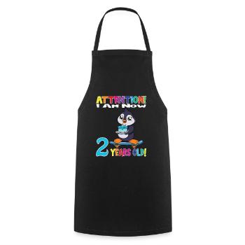 Penguin Attention I Am Now 2 Years Old - Cooking Apron - black - Front - AI Model Male 185 dark (185cm)