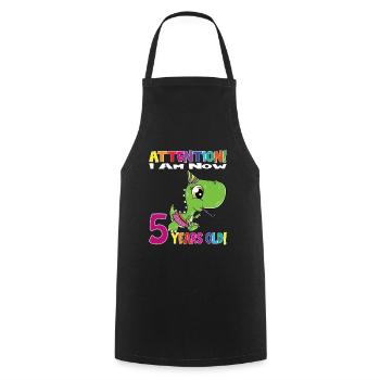 Dino Girl Birthday I Am Now 5 Years Old - Cooking Apron - black - Front - AI Model Male 185 dark (185cm)