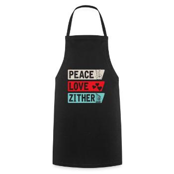 Peace Love Zither Music Instrument - Cooking Apron - black - Front - AI Model Male 185 dark (185cm)