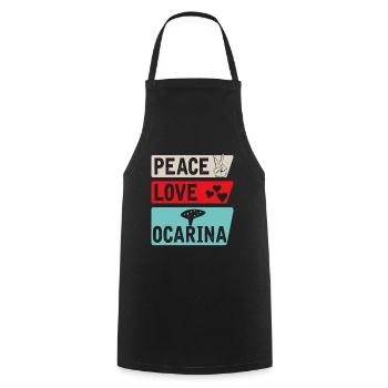 Peace Love Ocarina Musical Instrument - Kochschürze - Schwarz - Vorne - AI Model Male 185 dark (185cm)