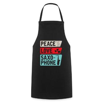 Peace Love Saxophone Musical Instrument - Kochschürze - Schwarz - Vorne - AI Model Male 185 dark (185cm)