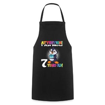 Penguin Birthday I Am Now 7 Years Old - Cooking Apron - black - Front - AI Model Male 185 dark (185cm)