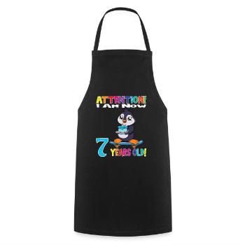 Penguin Birthday I Am Now 7 Years Old - Cooking Apron - black - Front - AI Model Male 185 dark (185cm)