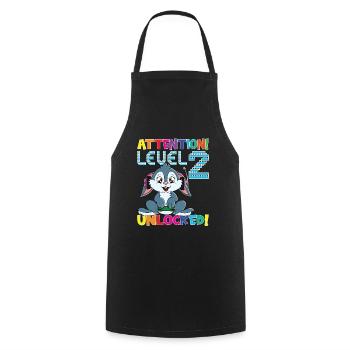 Attention Niveau 2 Anniversaire débloqué - Tablier de cuisine - noir - Devant - AI Model Male 185 dark (185cm)