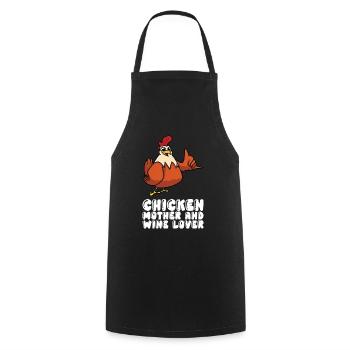 Mère de poulet et amoureuse du vin - Tablier de cuisine - noir - Devant - AI Model Male 185 dark (185cm)