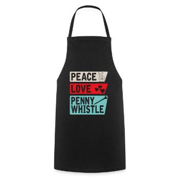 Peace Love Penny Whistle Instrument - Kochschürze - Schwarz - Vorne - AI Model Male 185 dark (185cm)