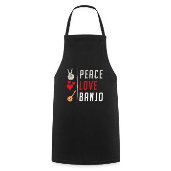 Peace Love Banjo Musical Instrument - Cooking Apron - black - Front - AI Model Male 185 dark (185cm)