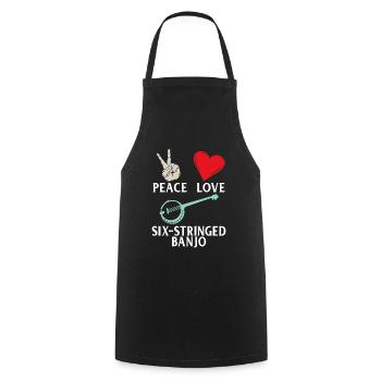 Peace Love Six-Stringed Banjo Instrument - Cooking Apron - black - Front - AI Model Male 185 dark (185cm)