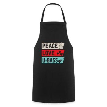 Peace Love U-Bass Strings Ukelele Music - Cooking Apron - black - Front - AI Model Male 185 dark (185cm)