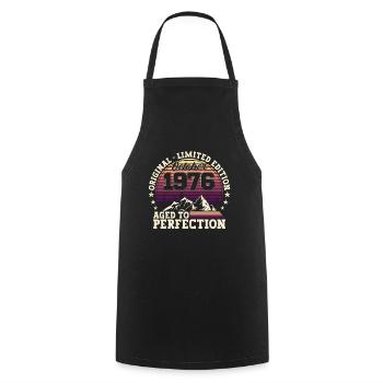 Original October 1976 46th birthday gift - Cooking Apron - black - Front - AI Model Male 185 dark (185cm)