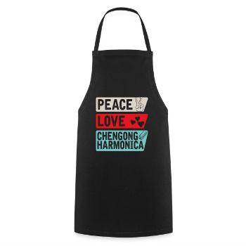 Peace Love Checngong Harmonica Music - Cooking Apron - black - Front - AI Model Male 185 dark (185cm)
