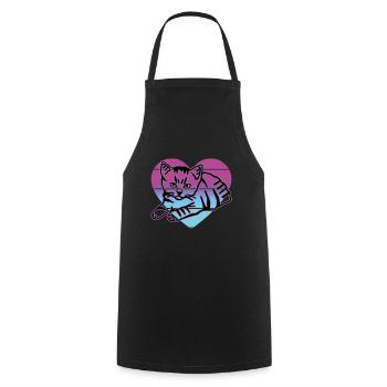 Chat rétro graphique chat pour les propriétaires de chats - Tablier de cuisine - noir - Devant - AI Model Male 185 dark (185cm)