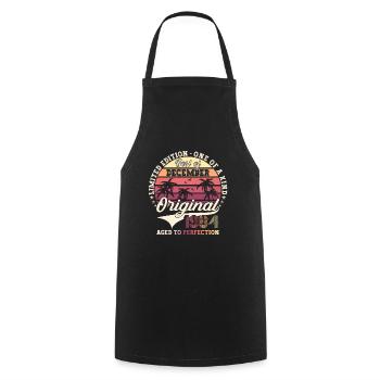 Original December 1984 38th Birthday Gift - Cooking Apron - black - Front - AI Model Male 185 dark (185cm)
