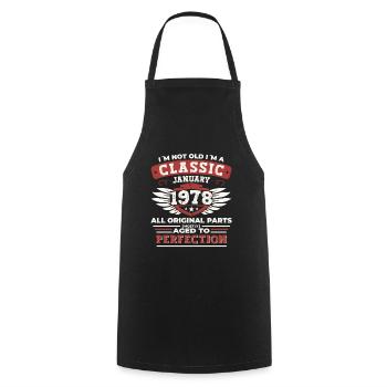 Born 1978 January 45th birthday gift man - Cooking Apron - black - Front - AI Model Male 185 dark (185cm)