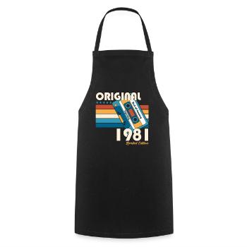 Janvier Né 1981 42e anniversaire Cadeau années 80 - Tablier de cuisine - noir - Devant - AI Model Male 185 dark (185cm)