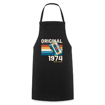49th Birthday Man June Vintage 1974 Cassette - Cooking Apron - black - Front - AI Model Male 185 dark (185cm)