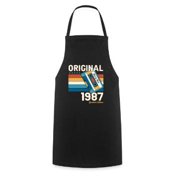 36ème Anniversaire Homme Juin Vintage 1987 Cassette - Tablier de cuisine - noir - Devant - AI Model Male 185 dark (185cm)