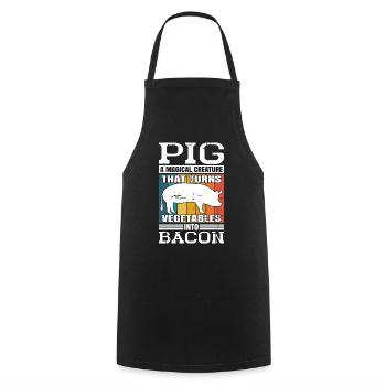 Pig, A Creature That Turns Vegetables Into Bacon 6 - Cooking Apron - black - Front - AI Model Male 185 dark (185cm)