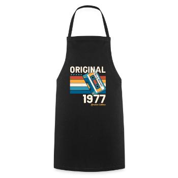 46e anniversaire Cassette décembre Vintage 1977 - Tablier de cuisine - noir - Devant - AI Model Male 185 dark (185cm)