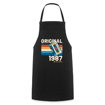 36e anniversaire Cassette décembre Vintage 1987 - Tablier de cuisine - noir - Devant - AI Model Male 185 dark (185cm)