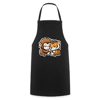 Câlin Singe Et Tigre Amoureux - Tablier de cuisine - noir - Devant - AI Model Male 185 dark (185cm)