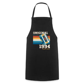 30e anniversaire mari février Vintage 1994 Cassette - Tablier de cuisine - noir - Devant - AI Model Male 185 dark (185cm)