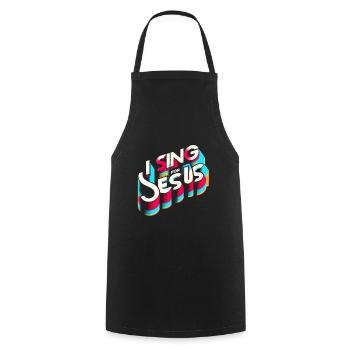 Je chante pour Jésus 6 - Tablier de cuisine - noir - Devant - AI Model Male 185 dark (185cm)