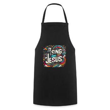 Je chante pour Jésus 9 - Tablier de cuisine - noir - Devant - AI Model Male 185 dark (185cm)