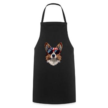 Pembroke Welsh Corg with American Sunglasses - Cooking Apron - black - Front - AI Model Male 185 dark (185cm)