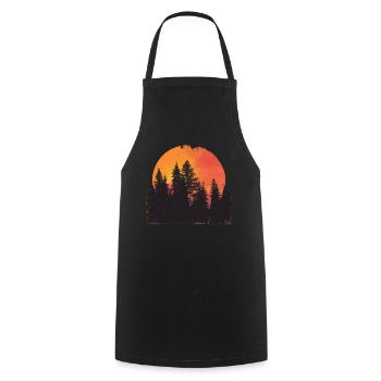 Sunset Forest Silhouette Extérieur Rétro Années 80 Vibe 2 - Tablier de cuisine - noir - Devant - AI Model Male 185 dark (185cm)