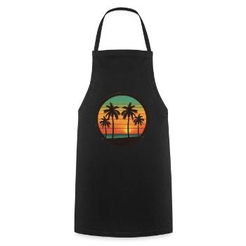 Sunset Palms Silhouette Rétro 80's Vintage Extérieur - Tablier de cuisine - noir - Devant - AI Model Male 185 dark (185cm)