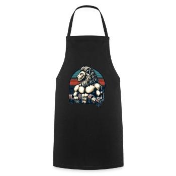 Muscular Lion Bodybuilder Gym Workout Retro Sunset - Kochschürze - Schwarz - Vorne - AI Model Male 185 dark (185cm)
