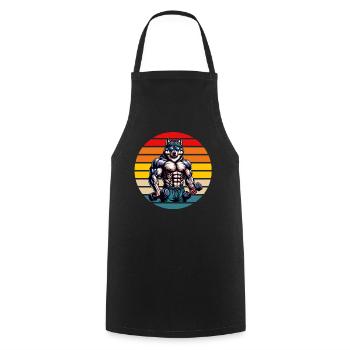 Musculaire Loup Bodybuilder Gym Entraînement Rétro Coucher De Soleil - Tablier de cuisine - noir - Devant - AI Model Male 185 dark (185cm)