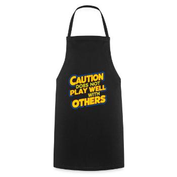 Caution Does Not Play Well With Others 93 - Cooking Apron - black - Front - AI Model Male 185 dark (185cm)