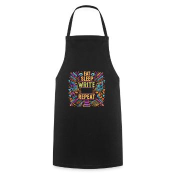 Manger Dormir Écrire Répéter 8 - Tablier de cuisine - noir - Devant - AI Model Male 185 dark (185cm)