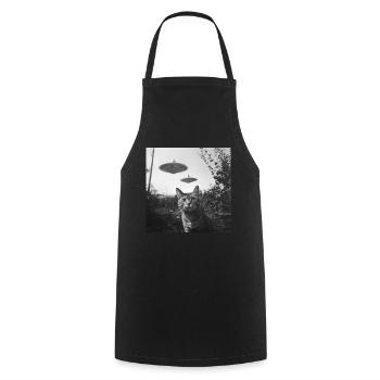 Cat Selfie with UFO Weird 50s Photo 2 - Cooking Apron - black - Front - AI Model Male 185 dark (185cm)