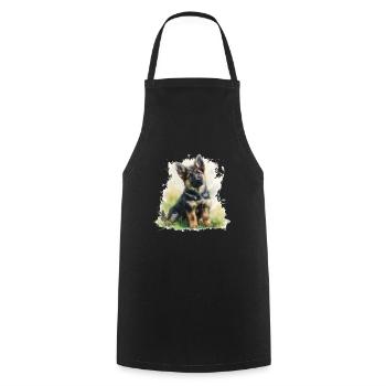 Cute Puppy German Shepherd Watercolor - Kochschürze - Schwarz - Vorne - AI Model Male 185 dark (185cm)